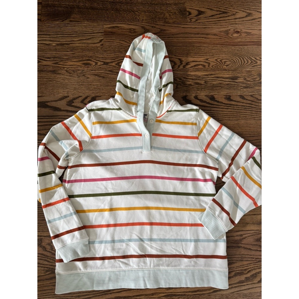 Lands' End Serious Sweats Women's L 14-16 Striped Hoodie Pullover Sweatshirt